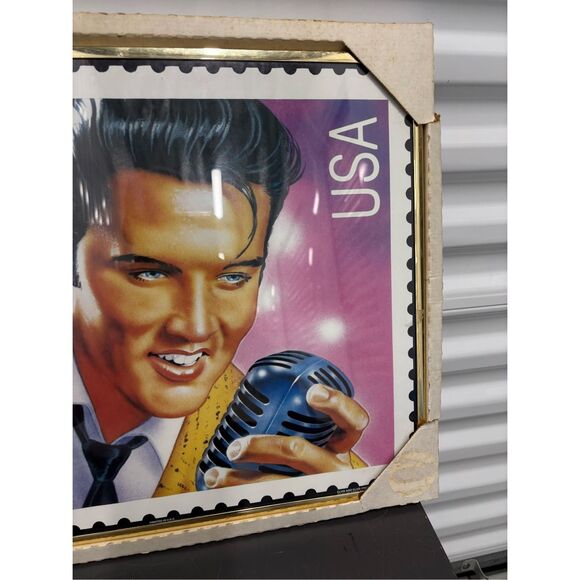 ELVIS PRESLEY 1992 GLASS Picture 29 Cent Stamp In Frame 22.5" x 18.5" Frame - Picture 3 of 7